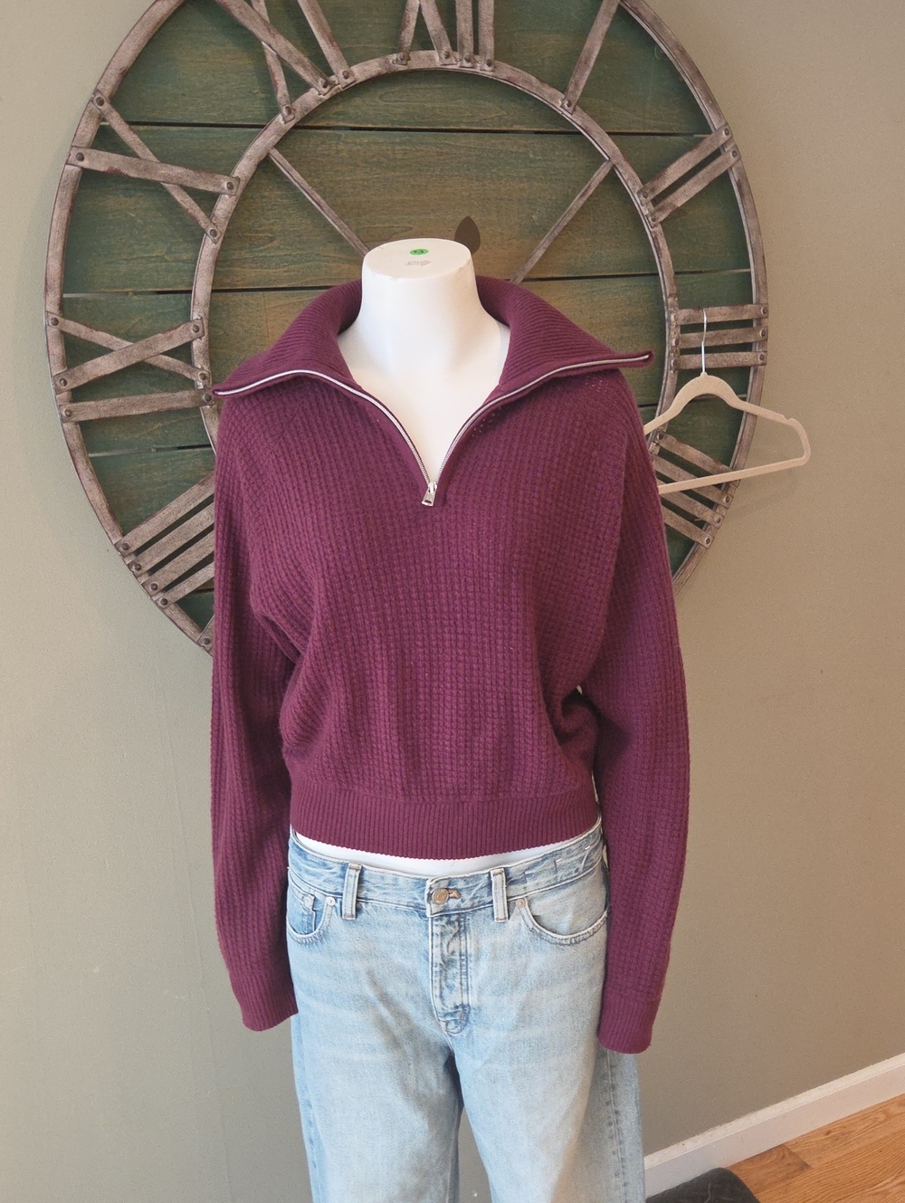 Alo Cashmere Plush Waffle Knit  1/4 Zip Pullover In Limited Burgundy